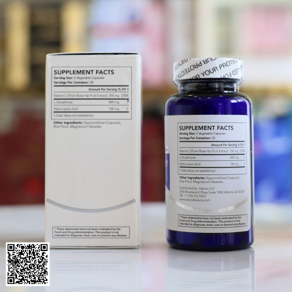 Viên Uống Trắng Da Hỗ Trợ Ngừa Lão Hóa Sakura L-Glutathione Reduced Từ Nhật Bản 60 Viên