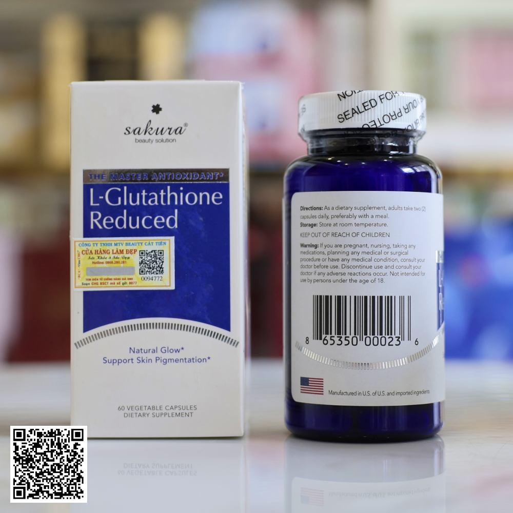 Viên Uống Trắng Da Hỗ Trợ Ngừa Lão Hóa Sakura L-Glutathione Reduced Từ Nhật Bản 60 Viên