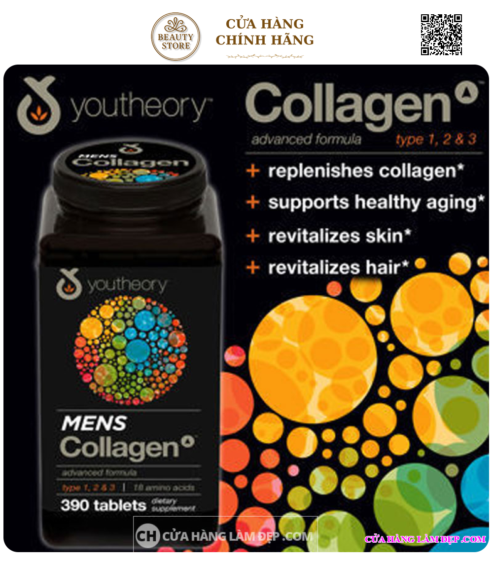 Viên uống Collagen Youtheory Mens Type 1, 2 & 3 Dành Cho Nam