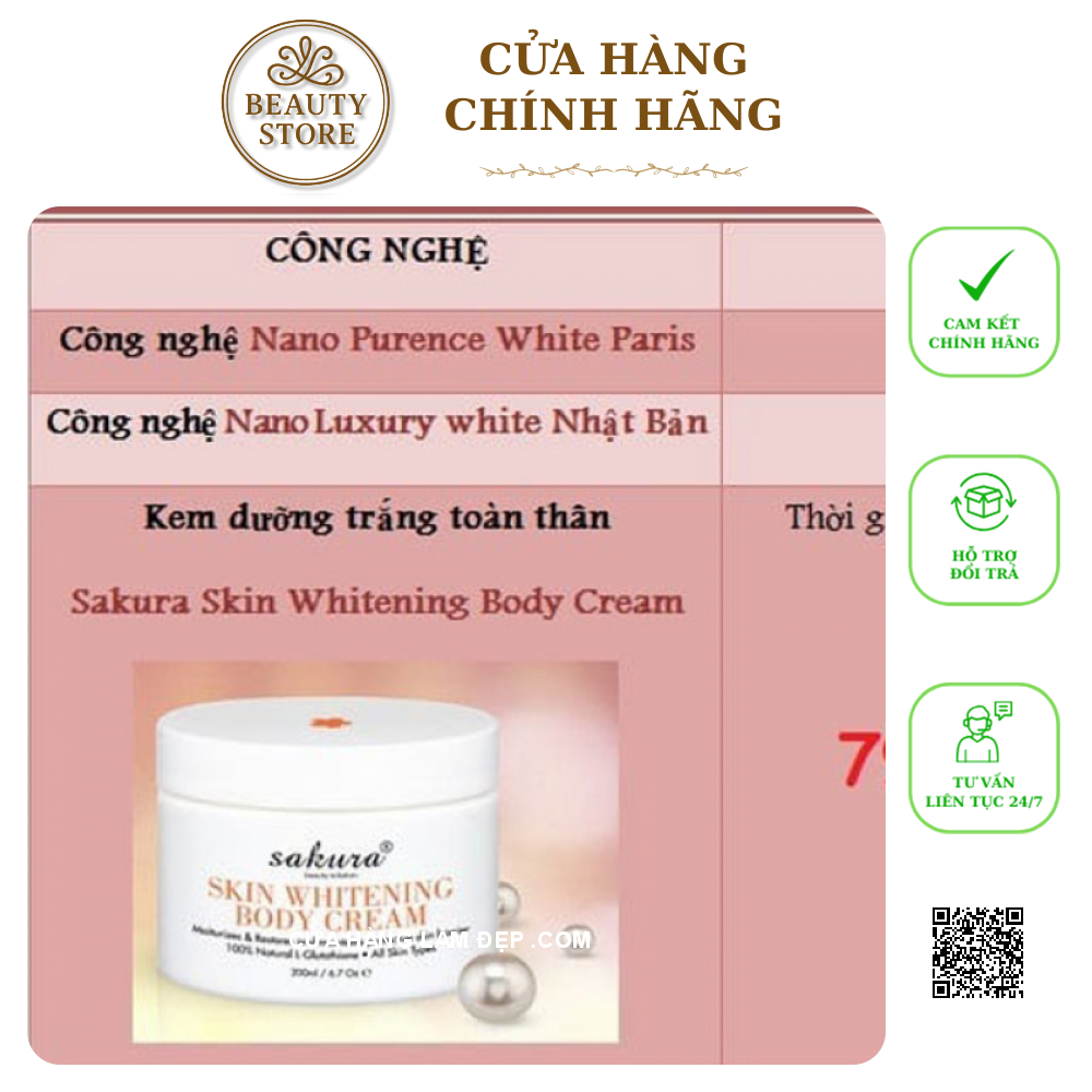Kem Dưỡng Trắng Da Toàn Thân Sakura Skin Whitening L-Glutathione Body Cream