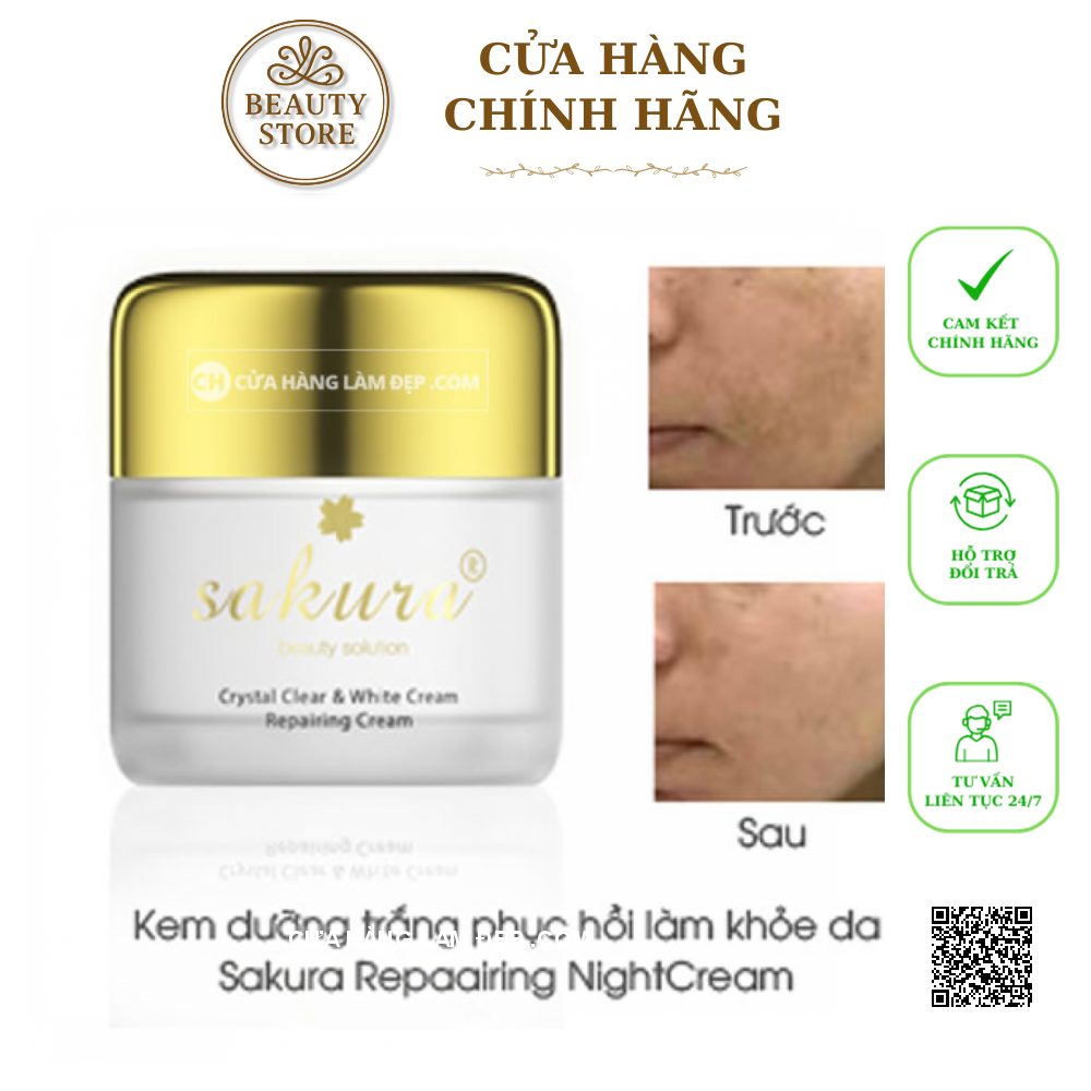 Kem Dưỡng Trắng Làm Chậm Lão Hóa, Phục Hồi Da Ban Đêm Sakura Crystal & White Repairing Cream