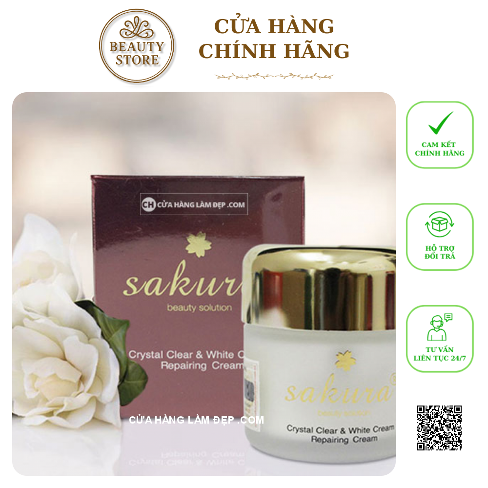 Kem Dưỡng Trắng Làm Chậm Lão Hóa, Phục Hồi Da Ban Đêm Sakura Crystal & White Repairing Cream