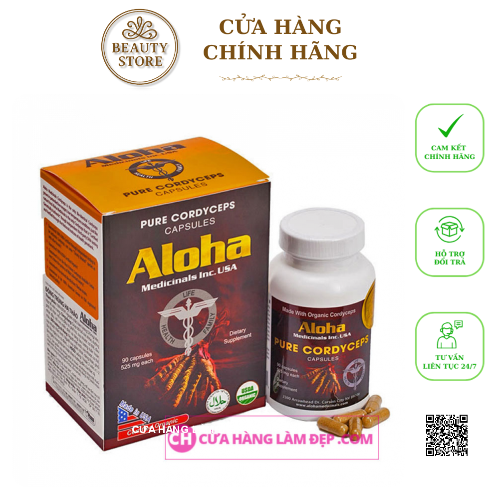 Đông Trùng Hạ Thảo Aloha Pure Cordyceps 90 viên của Mỹ