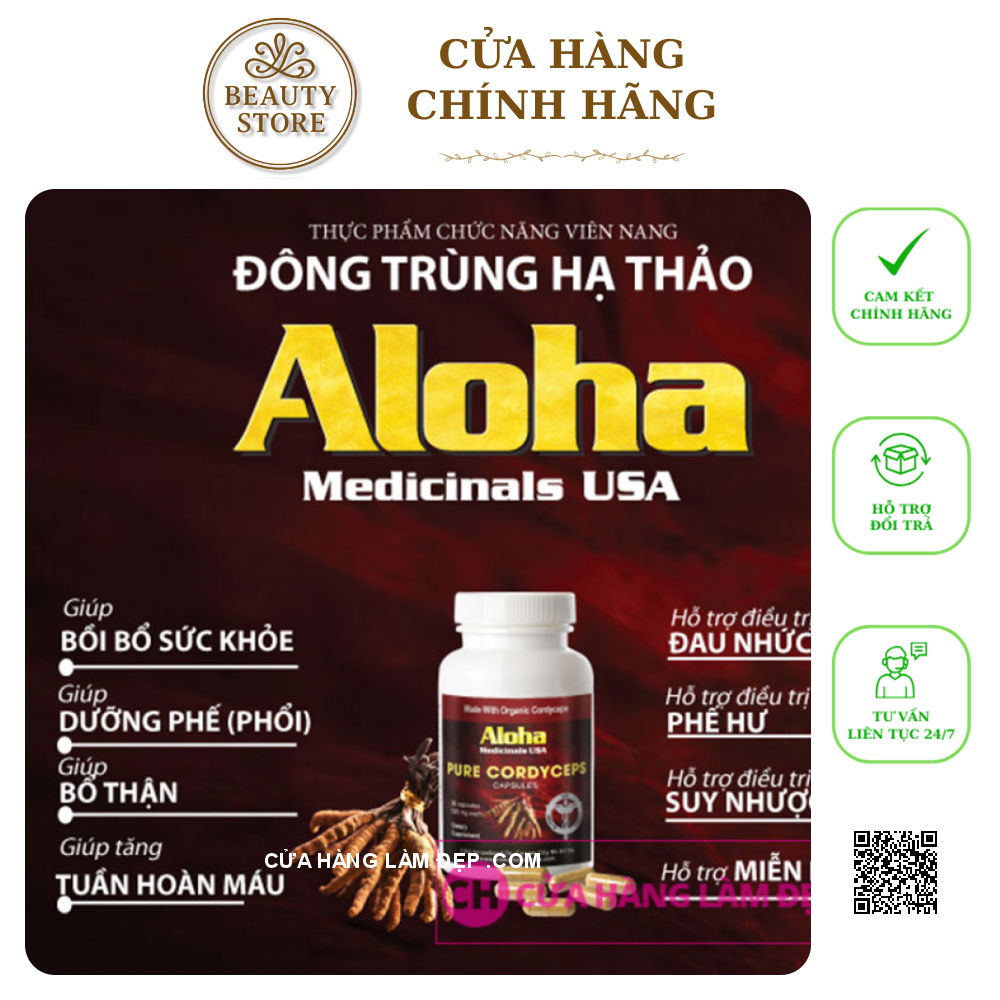 Đông Trùng Hạ Thảo Aloha Pure Cordyceps 90 viên của Mỹ