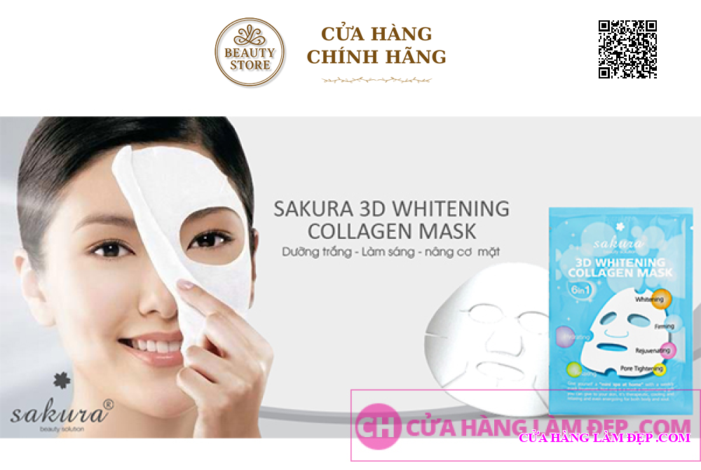 Mặt Nạ Dưỡng Trắng Da & Nâng Cơ Sakura 3D Whitening Collagen Mask