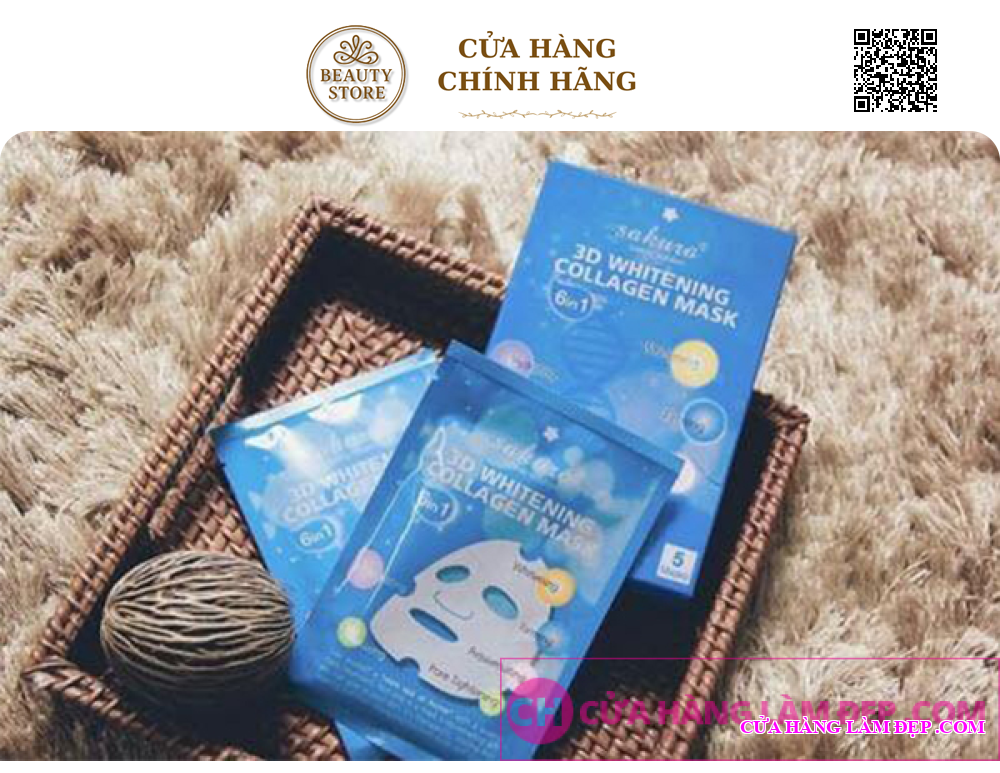 Mặt Nạ Dưỡng Trắng Da & Nâng Cơ Sakura 3D Whitening Collagen Mask