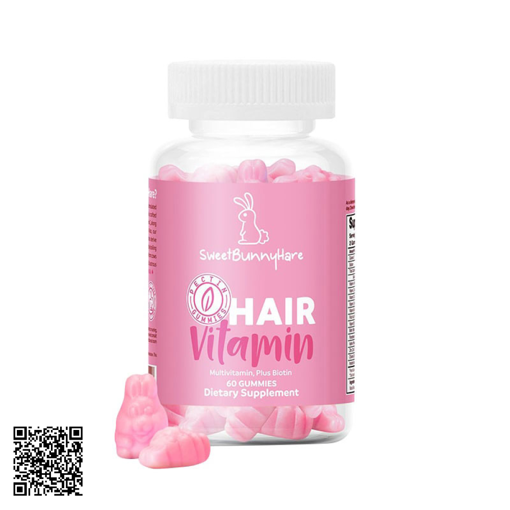 Kẹo Dẻo Kích Thích Mọc Tóc Sweet Bunny Vegan Hair Vitamin Mỹ 60 Viên