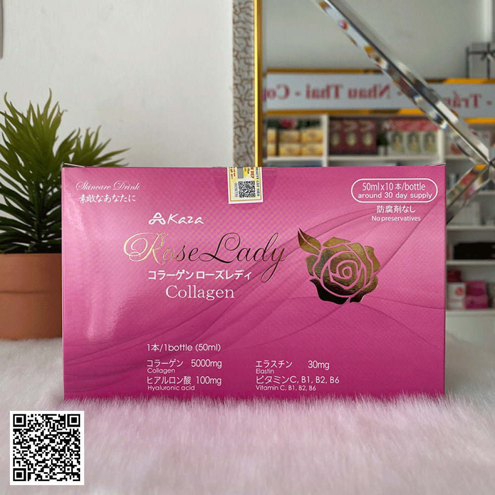 Nước Uống Collagen Kaza Rose Lady 5000mg Nhật Bản 10 Chai/Hộp