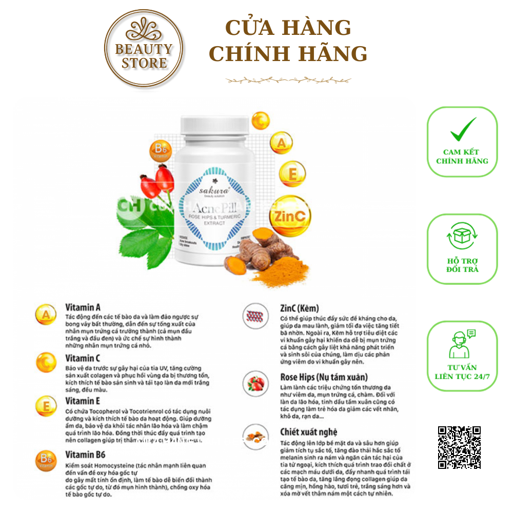 Viên Uống Giảm Mụn, Xóa Tan Sẹo Thâm Sakura Acnepill