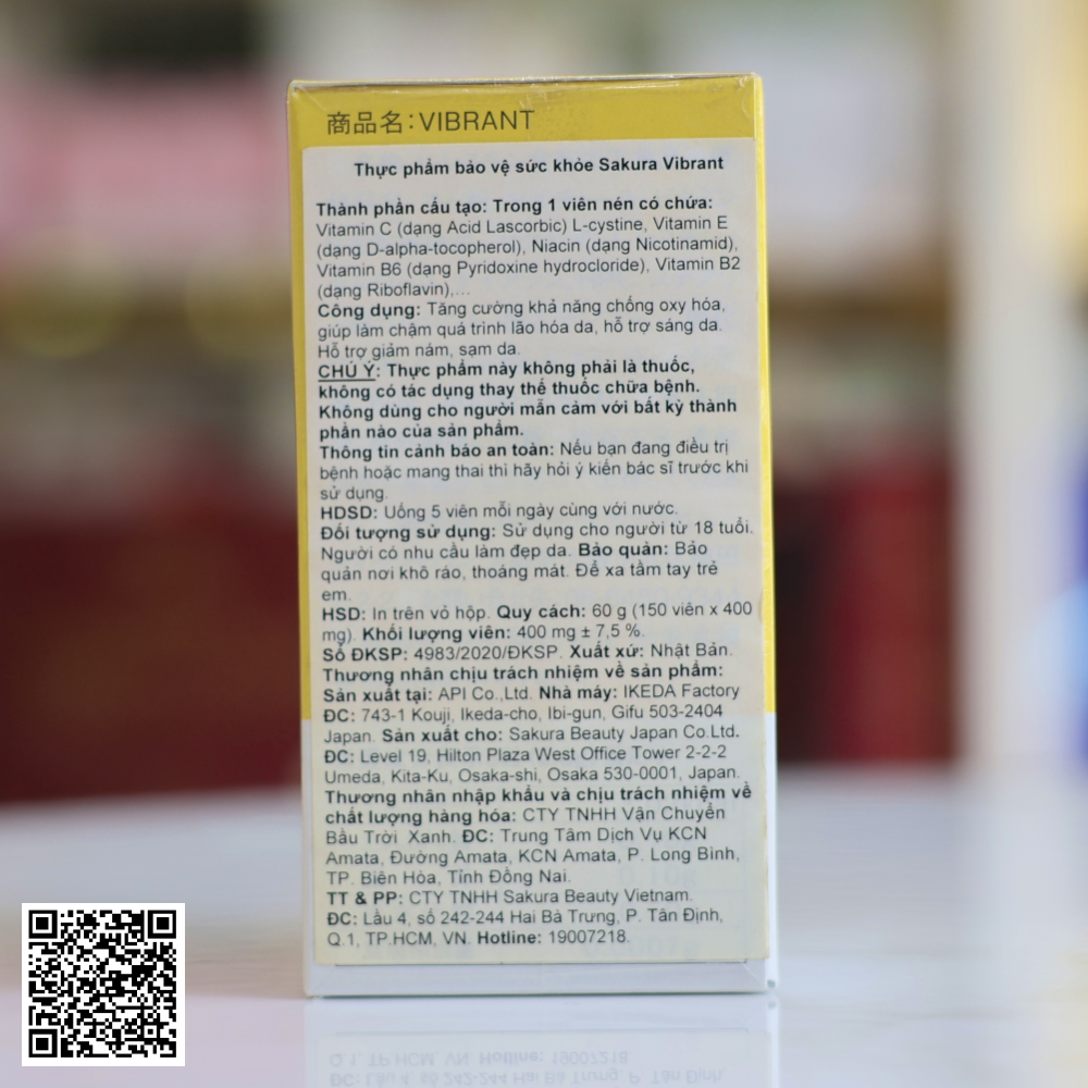  Viên Uống Trắng Da, Mờ Nám Sakura Vibrant Nhật Bản 150 Viên