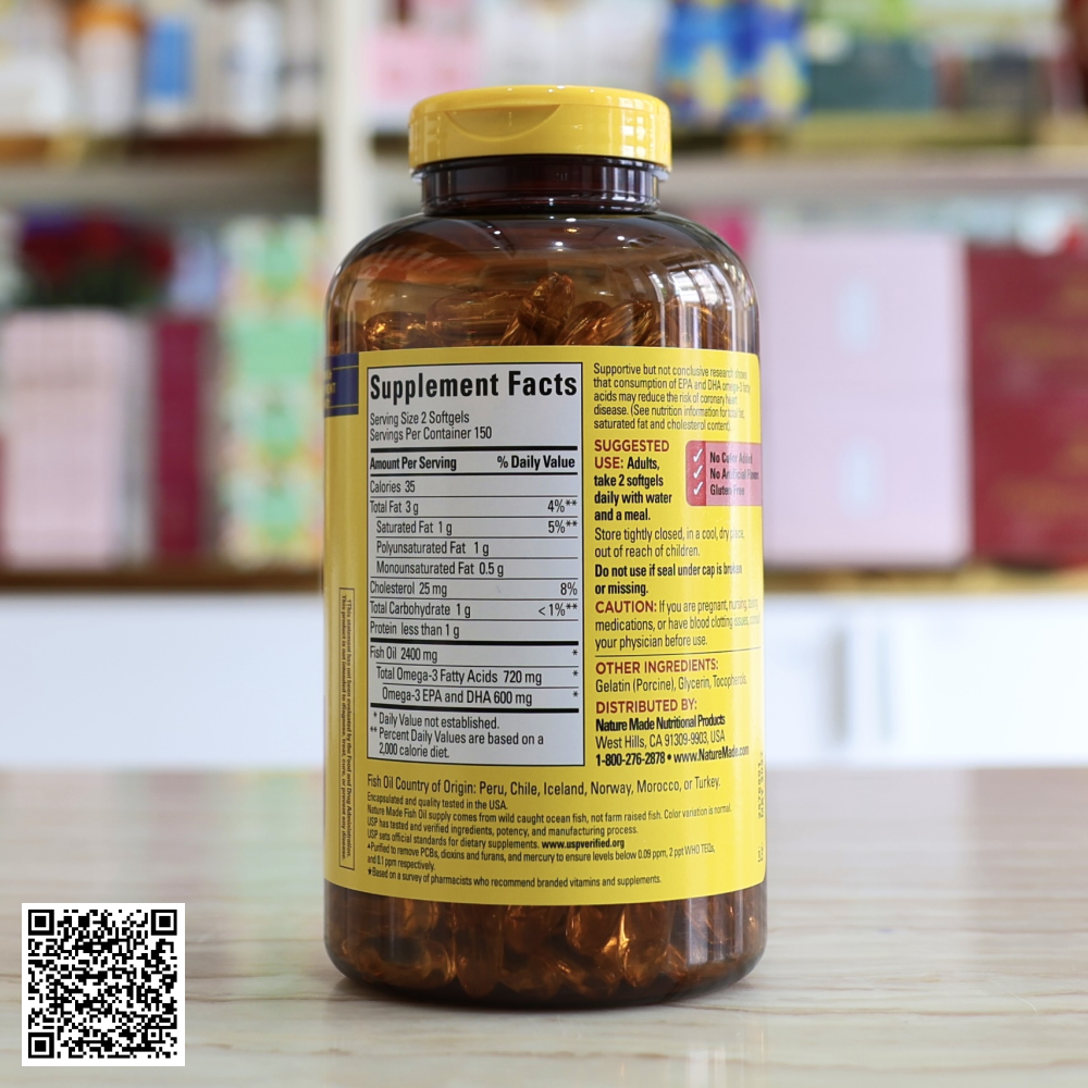 Nature Made Viên Uống Dầu Cá Bổ Sung Omega3 1200mg Fish Oil Omega 3 200 Viên