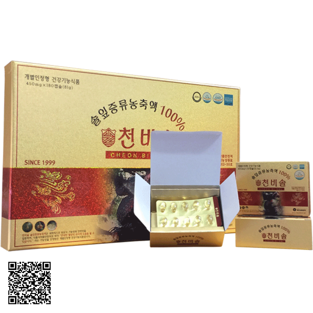 Viên Tinh Dầu Thông Đỏ Hàn Quốc Cheon Bi Sol Cao Cấp Hộp 180 Viên