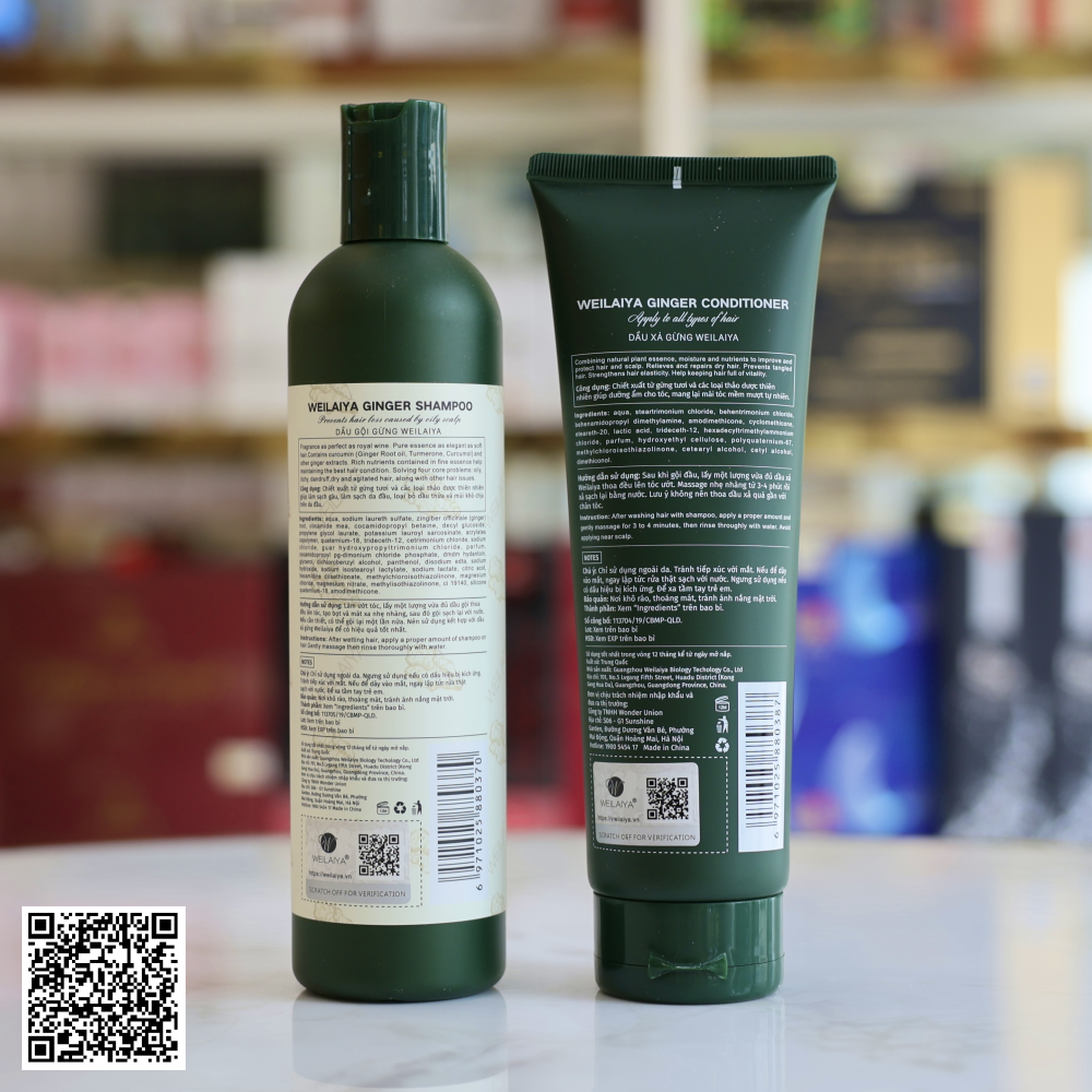 Bộ Dầu Gội Xả Gừng Tươi Weilaiya Ginger Shampoo 400ml x Conditioner 250ml Từ Trung Quốc