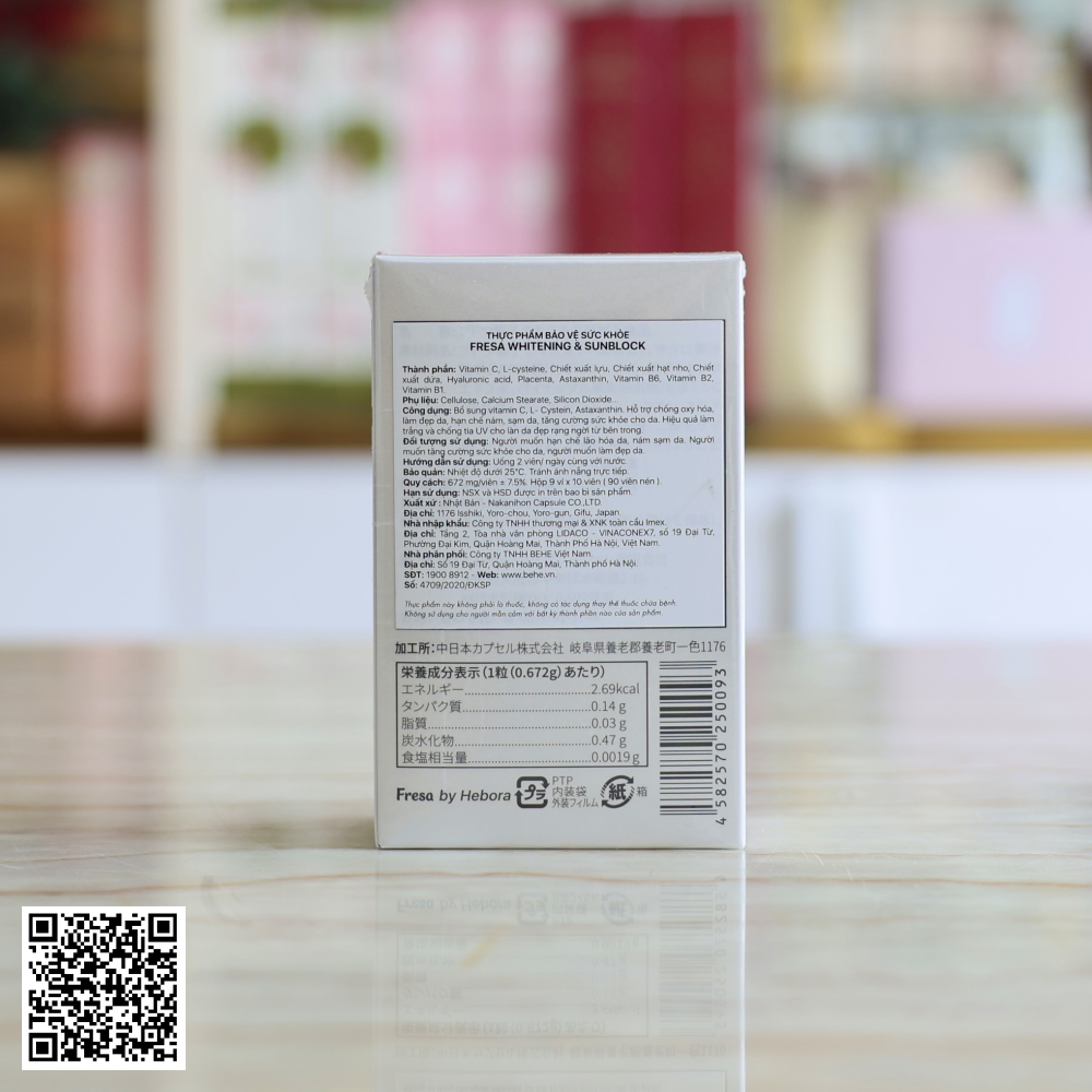 Viên Uống Chống Nắng Trắng Da Fresa Whitening & Sunblock Nhật Bản 90 Viên 