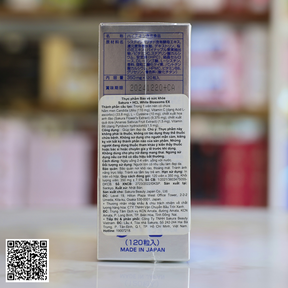 Viên Uống Giảm Nám, Tàn Nhang Và Đốm Nâu Sakura HCL White Blossoms EX Nhật Bản 120 Viên