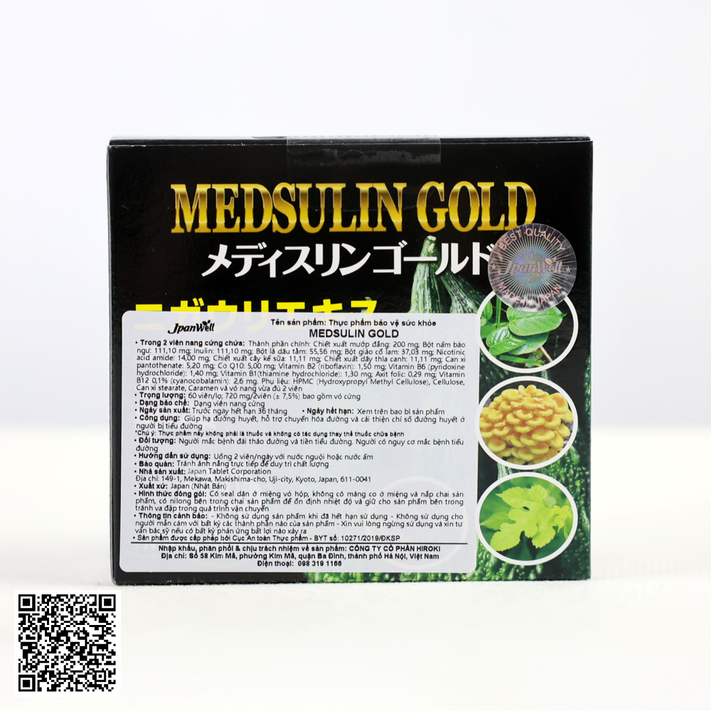Thực Phẩm Chức Năng Viên Uống Tiểu Đường Medsulin Gold JpanWell Nhật Bản 60 Viên