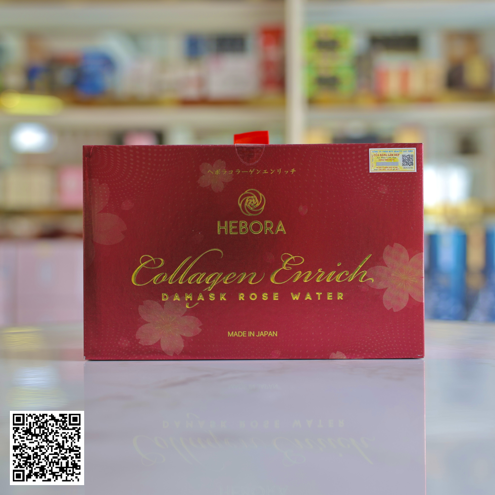 Nước Uống Collagen Hebora Collagen Enrich Damask Rose Water Săn Chắc Da Từ Nhật Bản Hộp 15g x 28 Gói