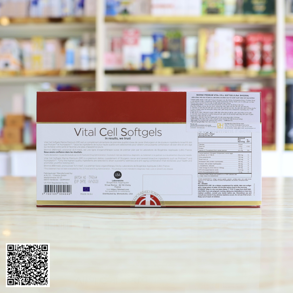 Viên Uống Trẻ Hóa Tế Bào Bhmed Vital Cell Softgels Marine Premium Chiết Xuất Sinh Vật Đại Dương Của Thụy Sĩ 30 Viên