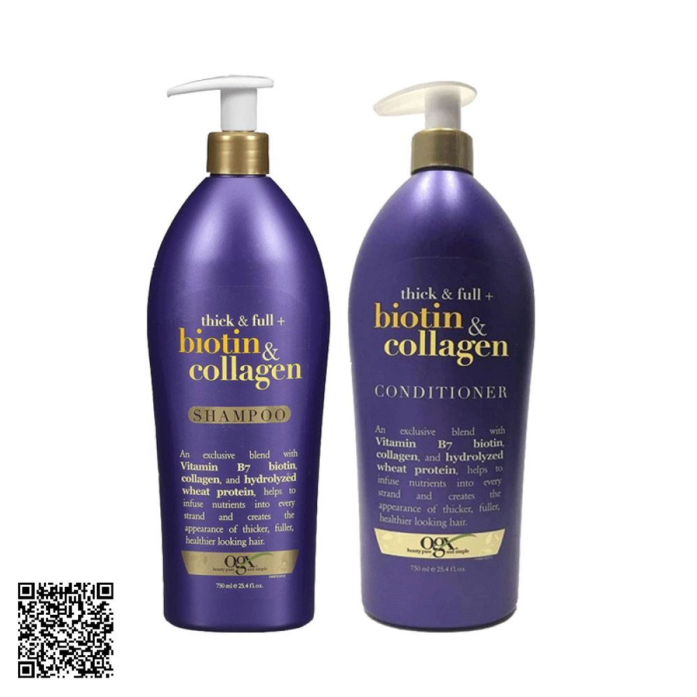 Bộ Dầu Gội Dầu Xả Biotin & Collagen Ogx Thick & Full+ Bổ Sung Biotin Collagen Của Mỹ 750ml