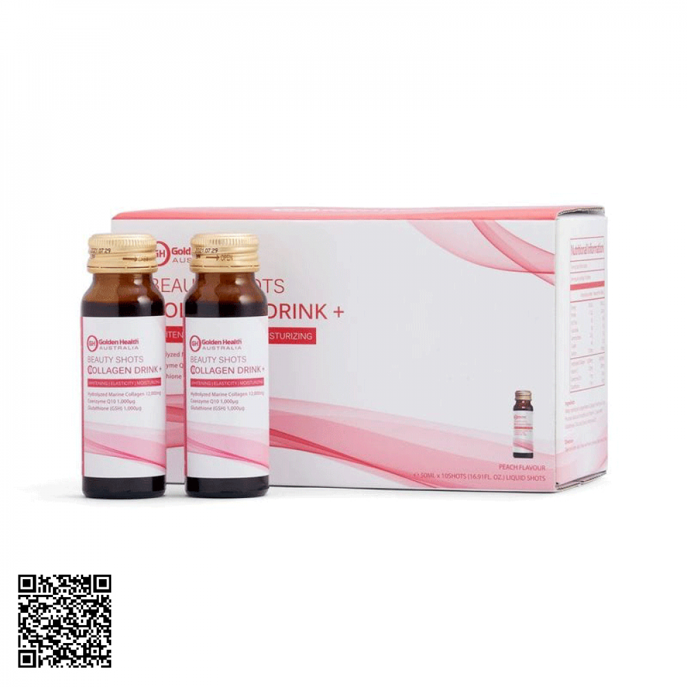 Nước Uống Beauty Shots Collagen Drink + Golden Health Của Úc Hộp 10 Lọ 50ml