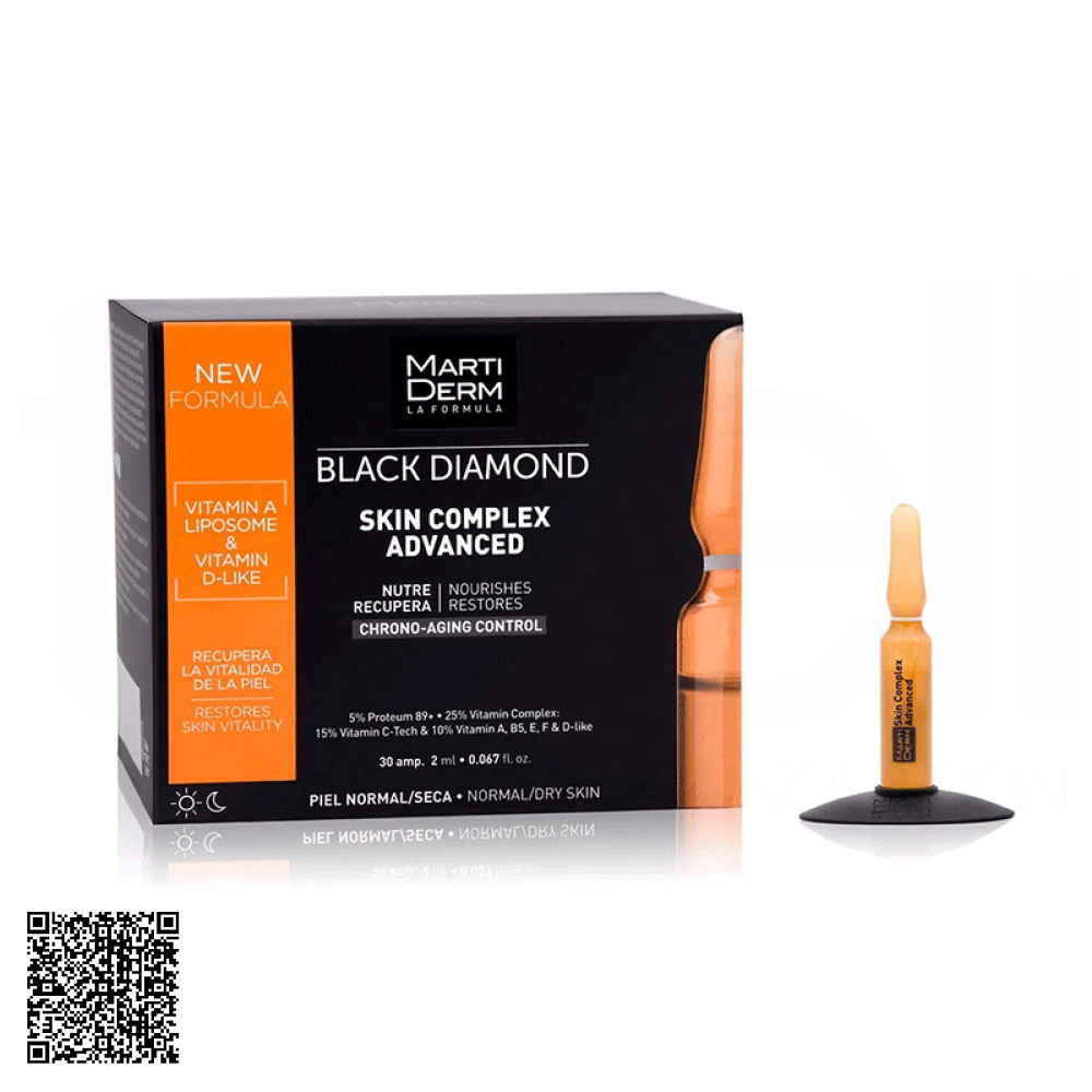 Tinh Chất Chống Oxy Hoá, Trẻ Hóa & Làm Sáng Da 5% Proteum 89+, 15% LAA  MartiDerm Ampoule Black Diamond Skin Complex Advanced Tây Ban Nha 30 Ống	