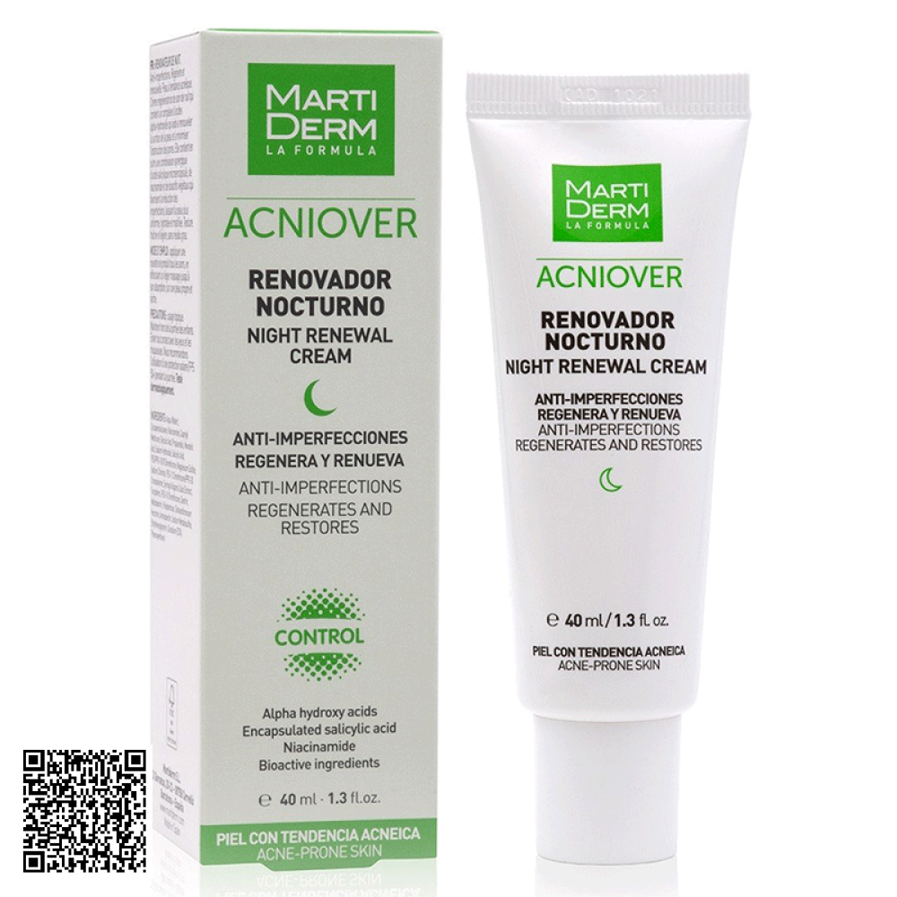 Kem Dưỡng Tái Tạo Ban Đêm Da Dầu Mụn MartiDerm Acniover Night Renewal Cream Tây Ban Nha 40ml