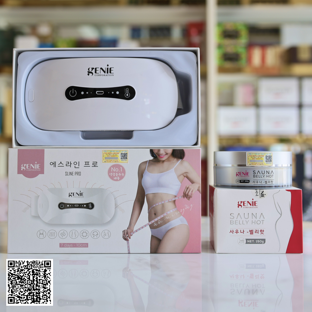 Combo Giảm Mỡ Bụng Tại Nhà Đai Massage Tan Mỡ Bụng Genie Sline Pro + Kem Tan Mỡ Genie Sauna Belly Hot Hàn Quốc
