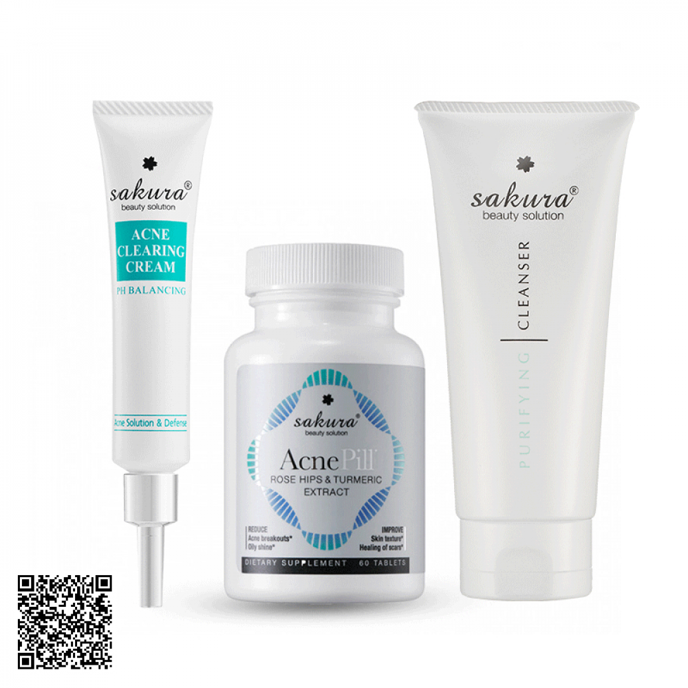 Combo Chăm Sóc Da Mụn Sữa Rửa Mặt Da Mụn, Kem Giảm Mụn & Viên Uống Giảm Mụn Sakura Nhật Bản