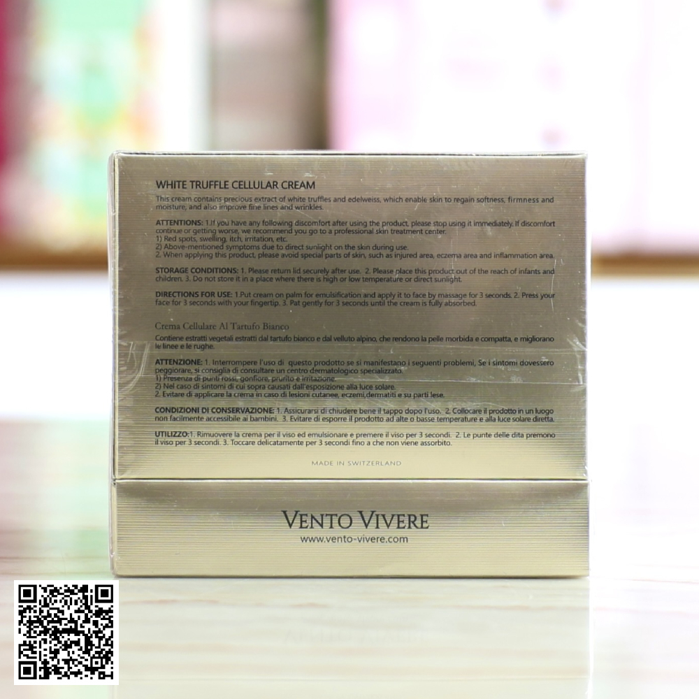 Kem Trắng Da Vento Vivere White Truffle Cellular Cream Thụy Sĩ 50ml