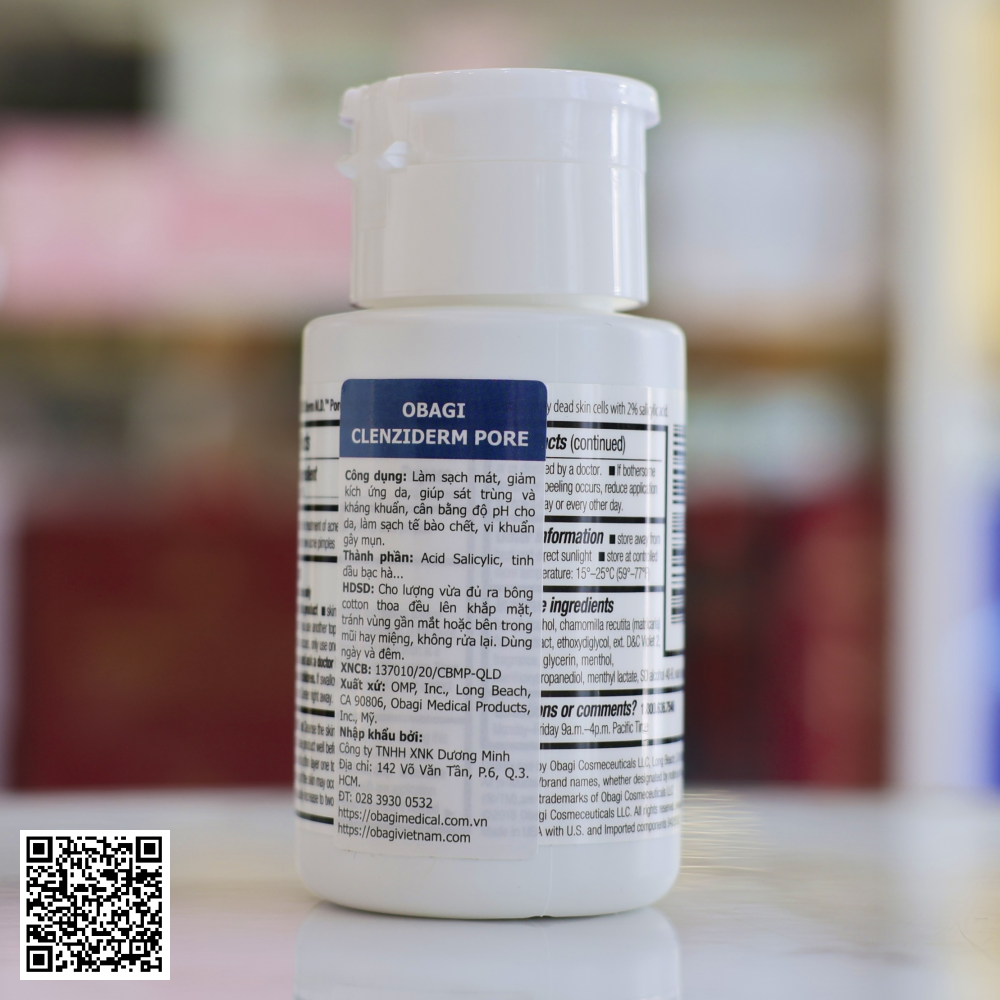 Nước Hoa Hồng Obagi BHA 2% Clenziderm MD Pore Therapy Mỹ 148ml