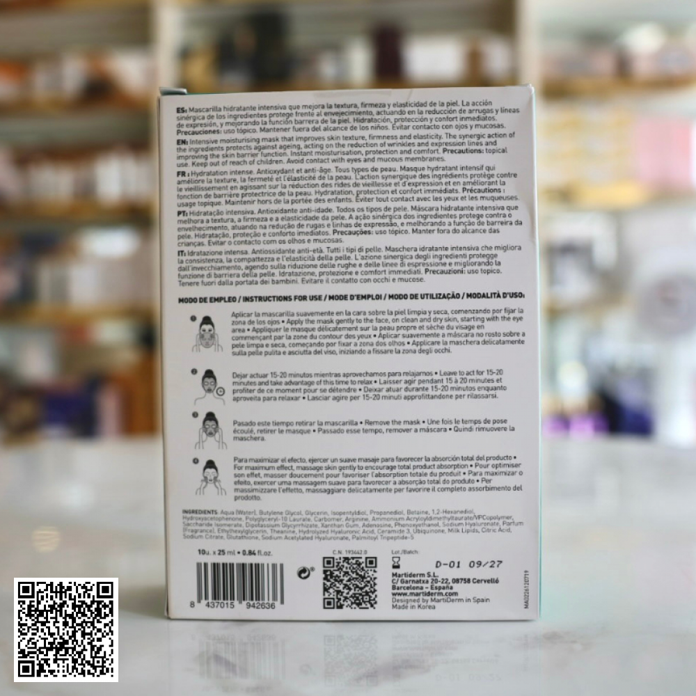 Mặt Nạ Dưỡng Ẩm MartiDerm The Originals Moisturising Mask Tây Ban Nha 10 Miếng