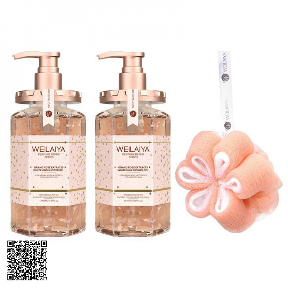 Combo 2 Chai Sữa Tắm Trắng Da Cánh Hoa Hồng Damask Weilaiya Grand Rose Extracts Whitening Shower Gel 450ml