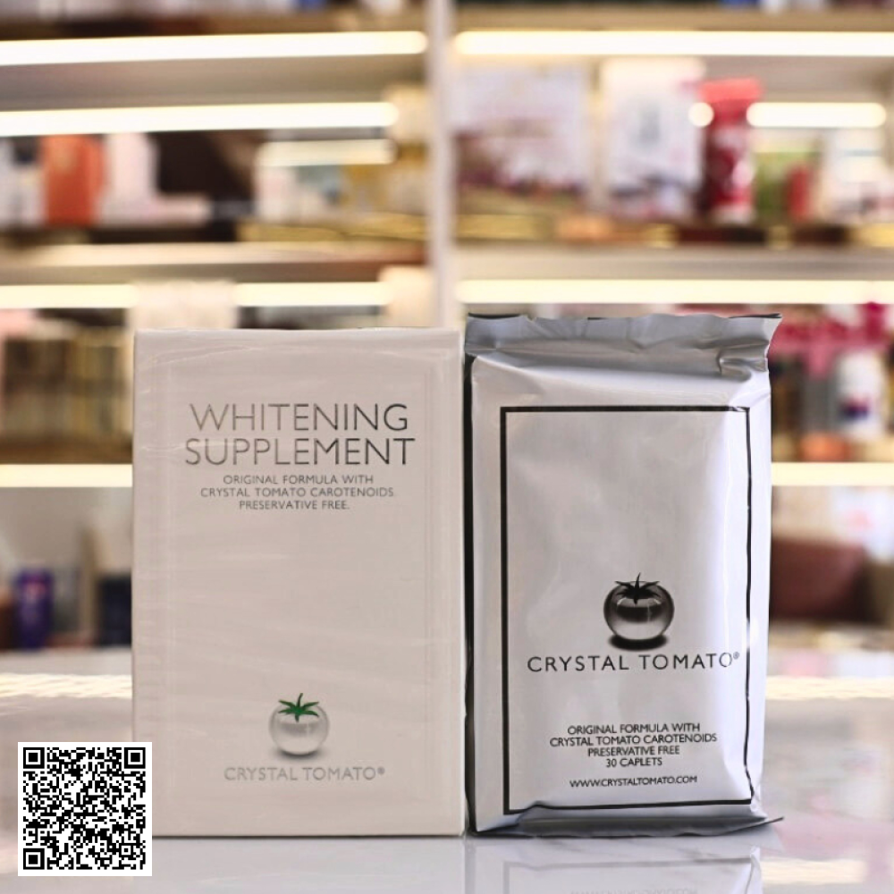 Viên Uống Trắng Da Cà Chua Trắng Crystal Tomato Whitening Supplement Mỹ 30 Viên