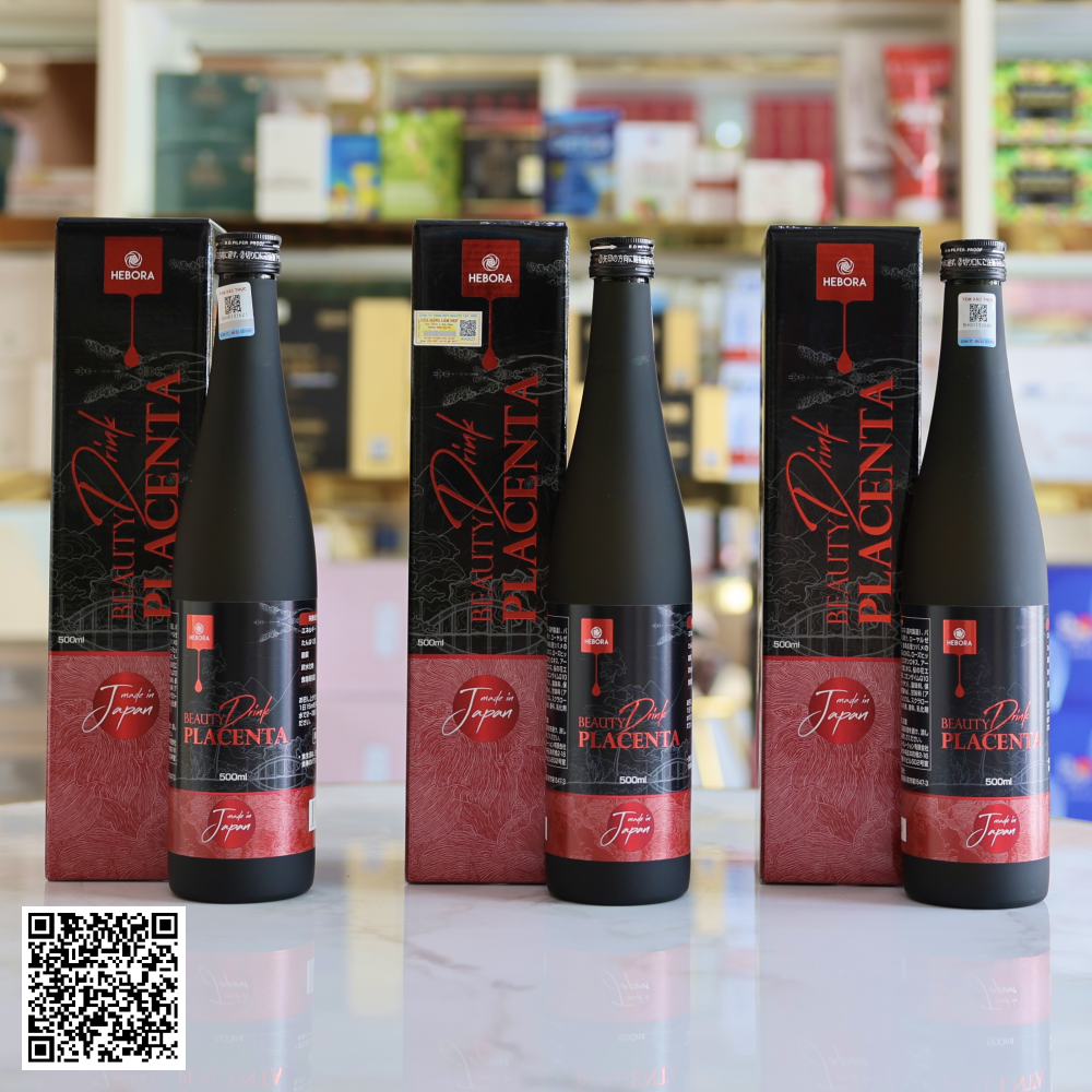 Nước Uống Nhau Thai Hebora Beauty Drink Placenta Trắng Da Mờ Nám Từ Nhật Bản Liệu Trình 500ml x 3 Chai