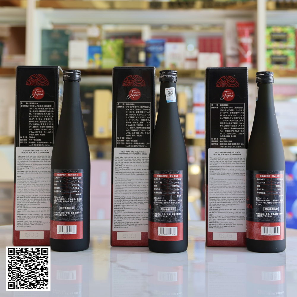 Nước Uống Nhau Thai Hebora Beauty Drink Placenta Trắng Da Mờ Nám Từ Nhật Bản Liệu Trình 500ml x 3 Chai