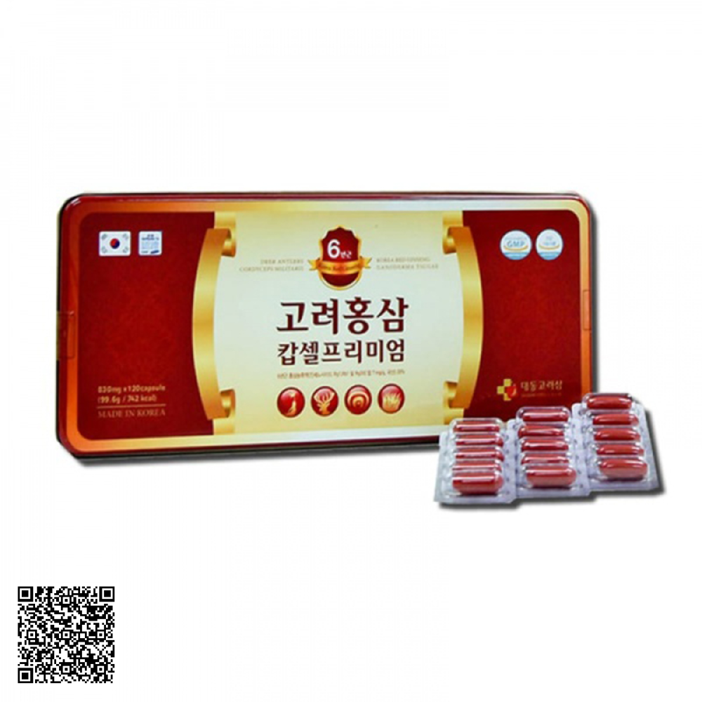 Viên Hồng Sâm Nhung Hươu Linh Chi Đông Trùng Hạ Thảo Daedong Korea Red Ginseng Ganoderma Tsugae Hàn Quốc 120 Viên