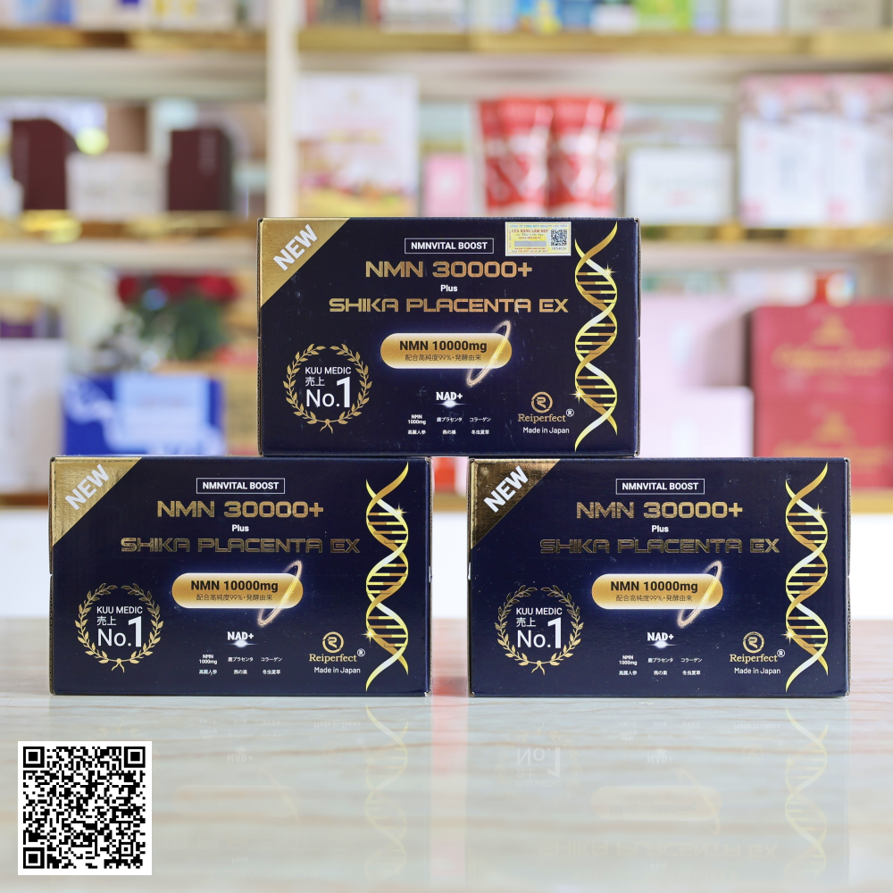 NMN 30000+ Plus Shika Placenta Ex Reiperfect Nước Uống Trẻ Hóa Tế Bào Nhật Bản Hộp 30 Chai * 50 ml 