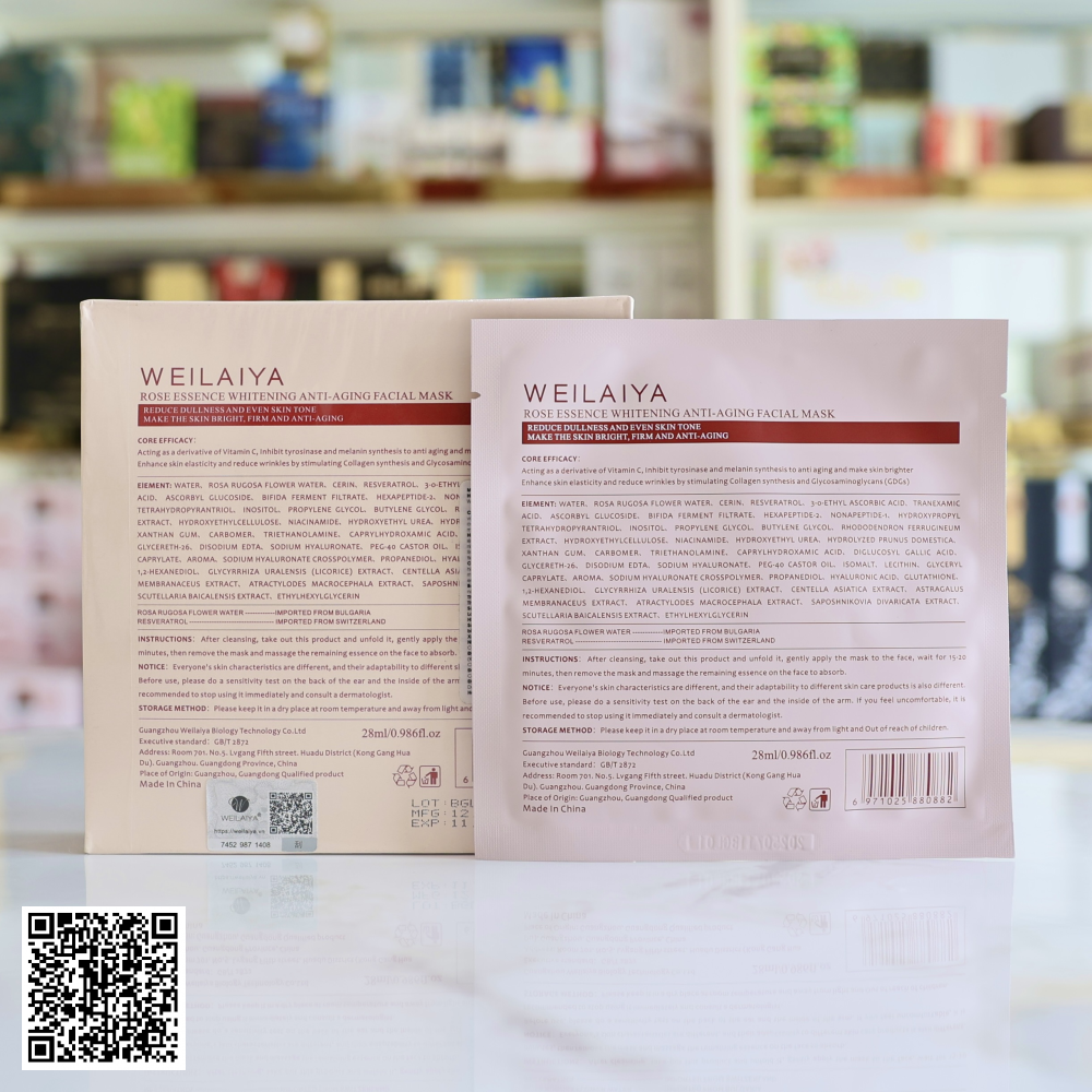 Mặt Nạ Trắng Da Hồng Vạn Cánh Weilaiya Rose Esence Whitening And Anti-aging Facial Mask 10 Miếng/Hộp 
