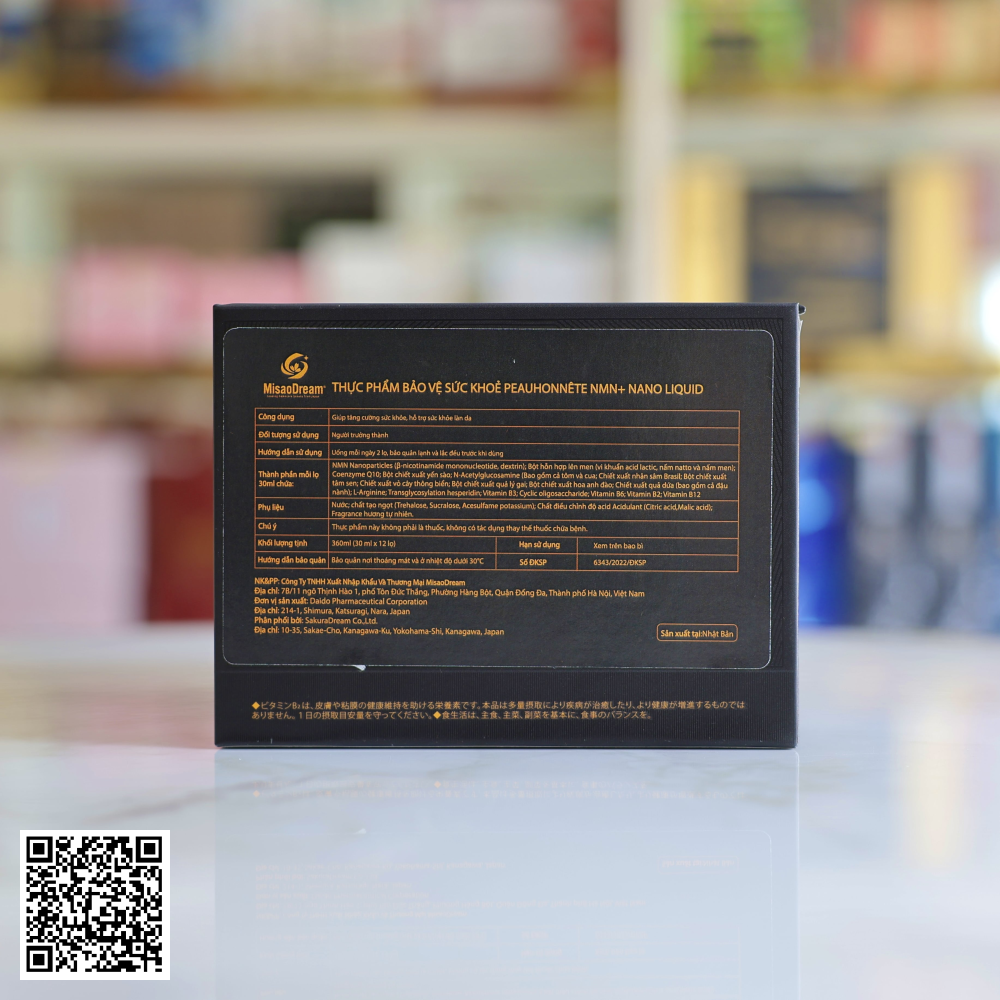 Nước Uống Trẻ Hóa NMN+ Nano Liquid Peauhonnete Nhật Bản Hộp 30ml. x 12 Chai