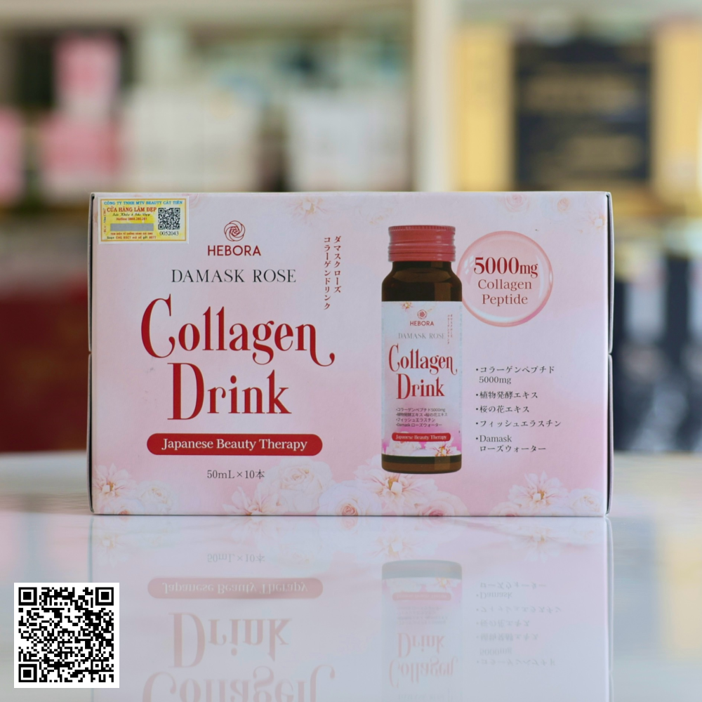 Nước Uống Hebora Damask Rose Collagen Drink Từ Nhật Bản Hộp 50ml x 10 Lọ