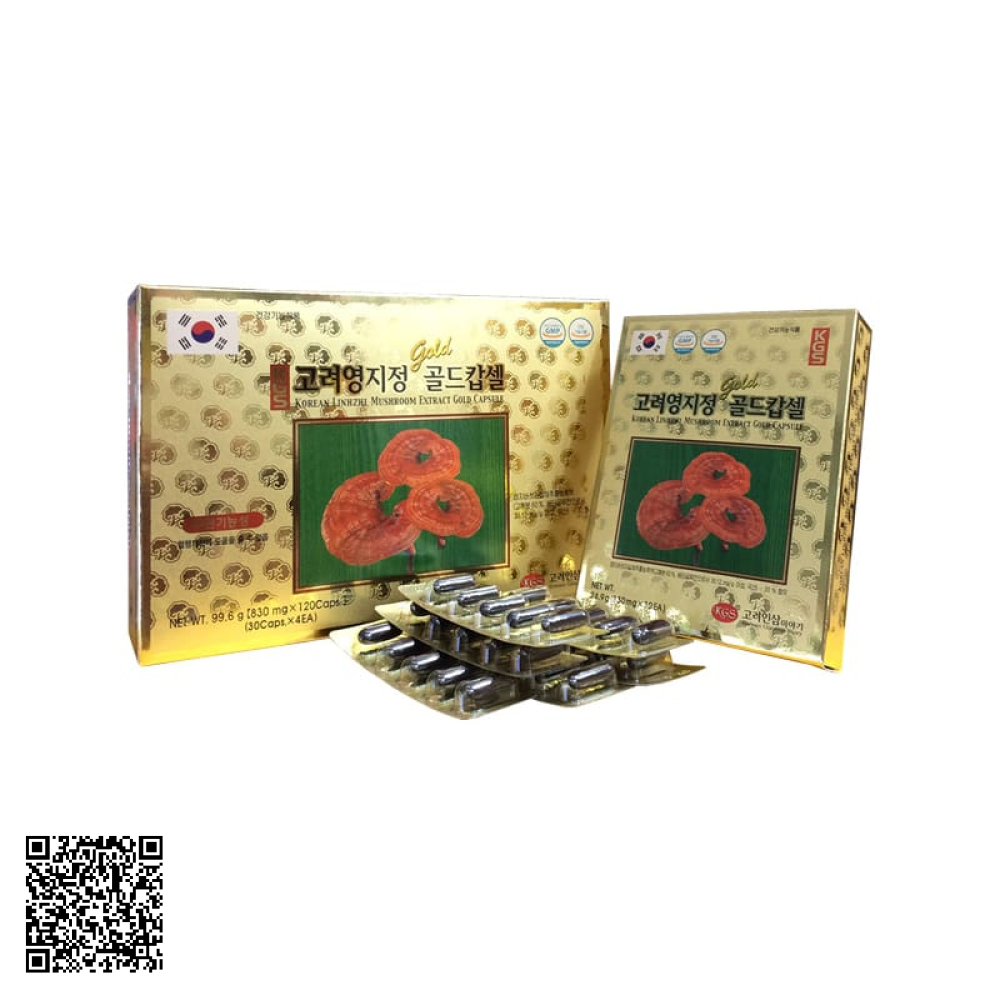 Viên Linh Chi KGS Korean Linhzhi Mushroom Extract Gold Capsule Hộp Giấy 120 Viên