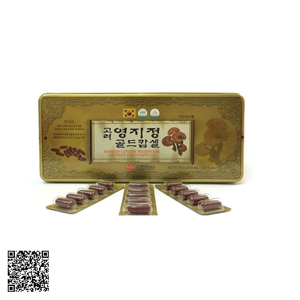 Viên Linh Chi KGS Korean Linhzhi Mushroom Extract Gold Capsule Hộp Thiếc 120 Viên