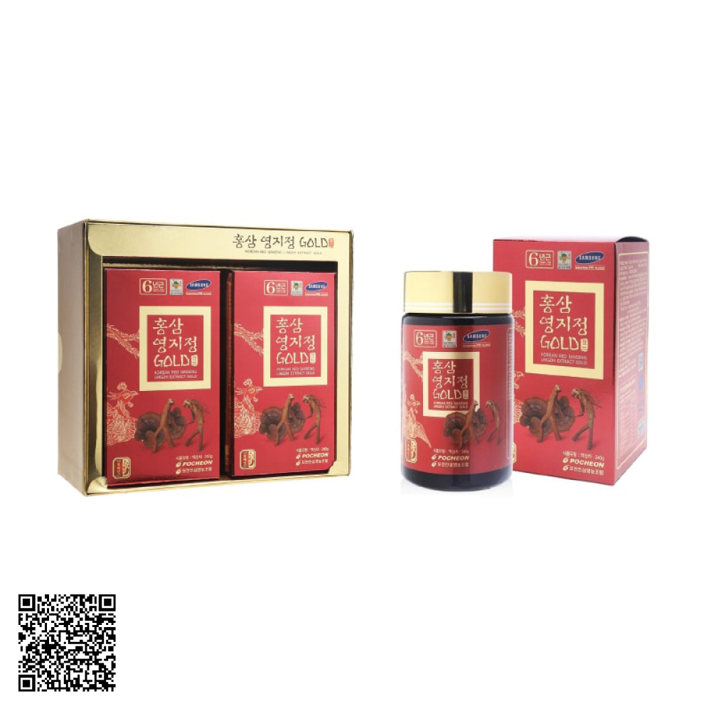 Cao Hồng Sâm Linh Chi Pocheon Korean Red Ginseng Lingzhi Extract Gold Của Hàn Quốc 2 Lọ/Hộp