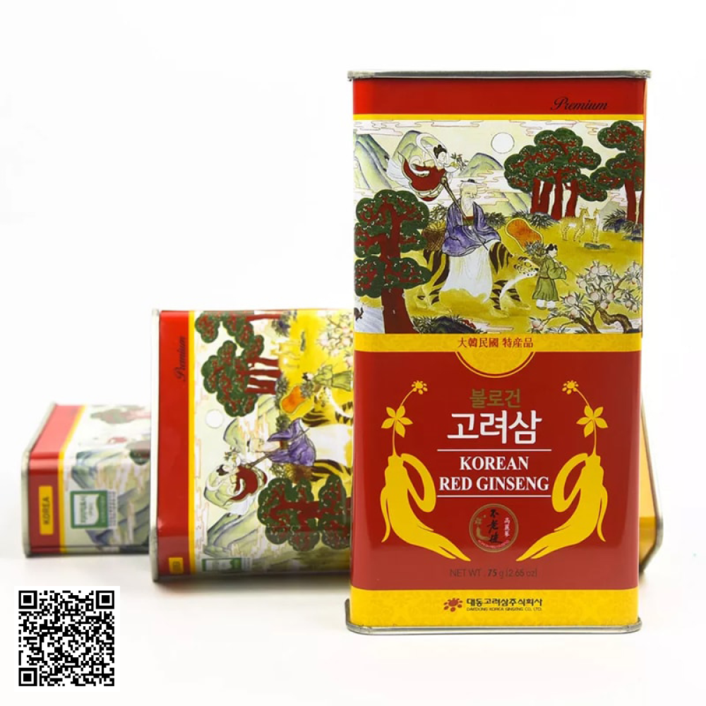Hồng Sâm Củ Khô Daedong Korean Red Ginseng Hộp Thiếc Của Hàn Quốc 75g