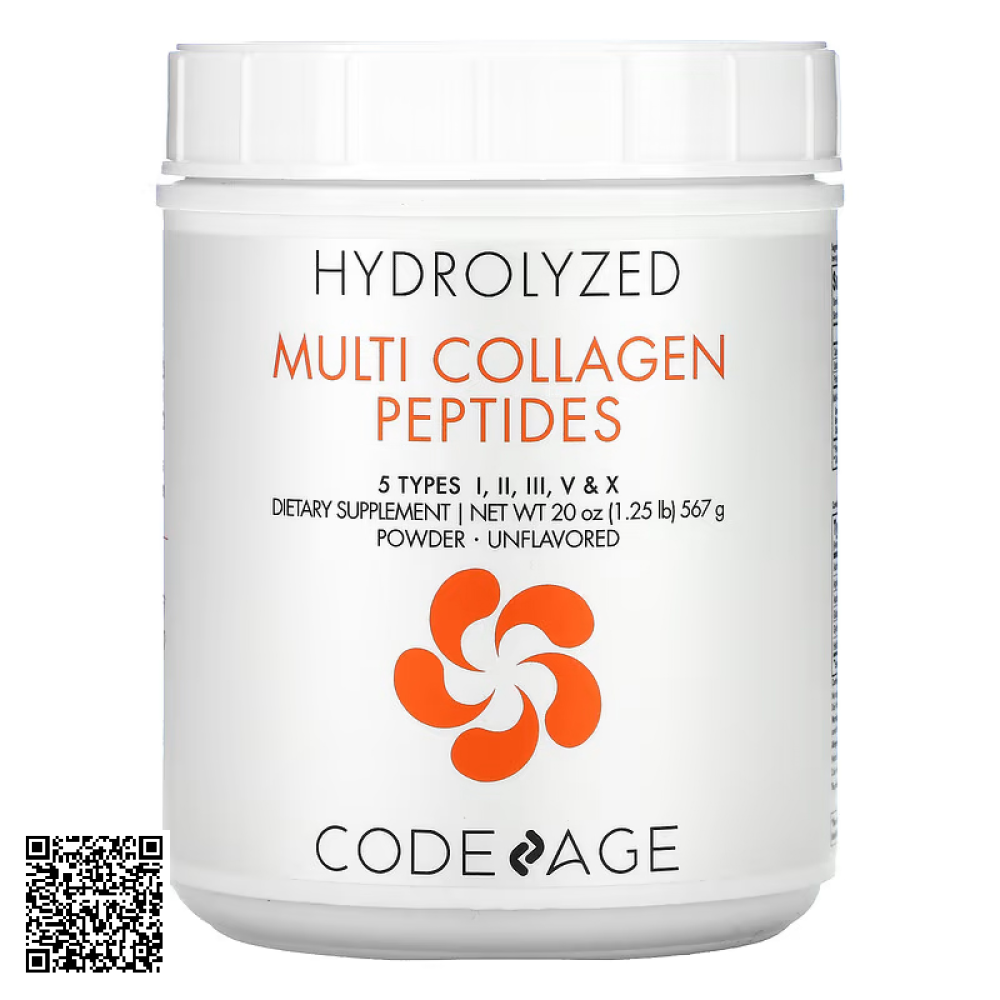 Bột Collagen Trẻ Hóa Da CodeAge Hydrolyzed Multi Collagen Peptides Powder 5 Types I, II, III, V & X Từ Mỹ 567g