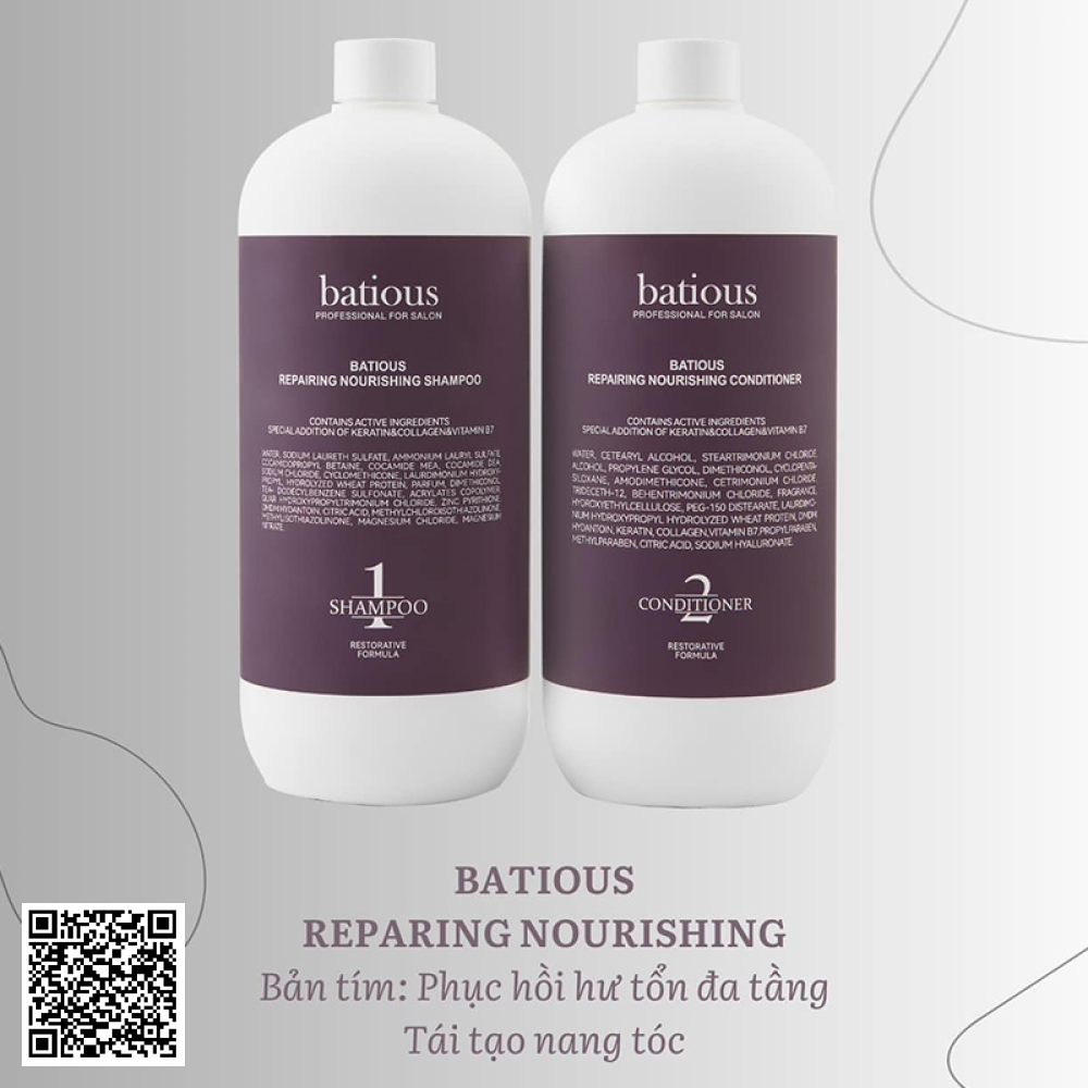 Bộ Gội Xả Salon Batious Tím Cao Cấp Giúp Phục Hồi Hư Tổn, Tái Tạo Nang Tóc