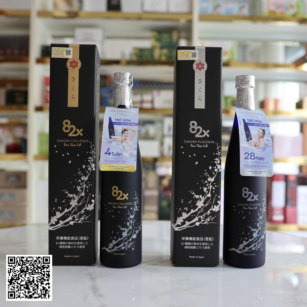 Mẫu Mới Combo 2 Chai 82x Sakura Collagen & Placenta Rose Stem Cell Từ Nhật Bản