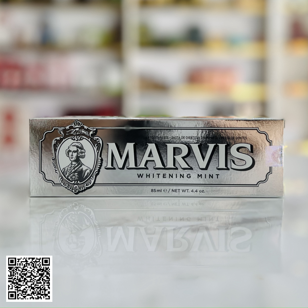 Kem Đánh Răng Marvis Whitening Mint Toothpaste Màu Bạc Làm Trắng Răng 85ml