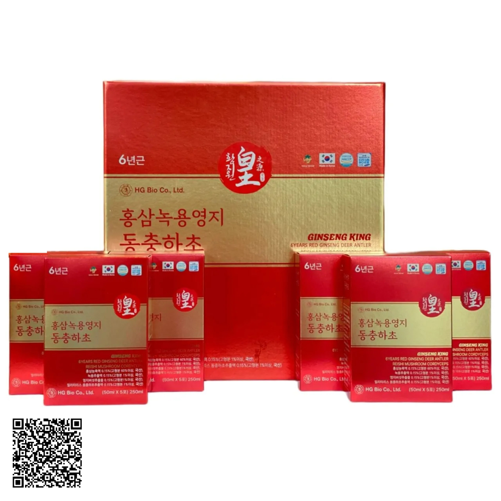 Nước Hồng Sâm Nhung Hươu Linh Chi Đông Trùng HG Bio Ginseng King 6 Years Red Ginseng Deer Antler Reishi Mushroom Cordyceps
