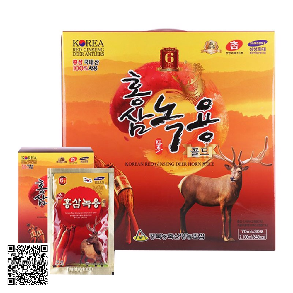 Nước Hồng Sâm Nhung Hươu Kyungpook Korean Red Ginseng Deer Horn Juice Từ Hàn Quốc 30 Gói
